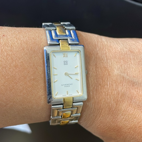 GIVENCHY Gold Silver Combination Swiss White Dial Rectangular Watch - Picture 6 of 6